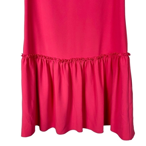 TRINA TURK YARROW SLEEVELESS DROP WAIST NOTCH NECK RUFFLE HEM DRESS - Picture 7 of 11